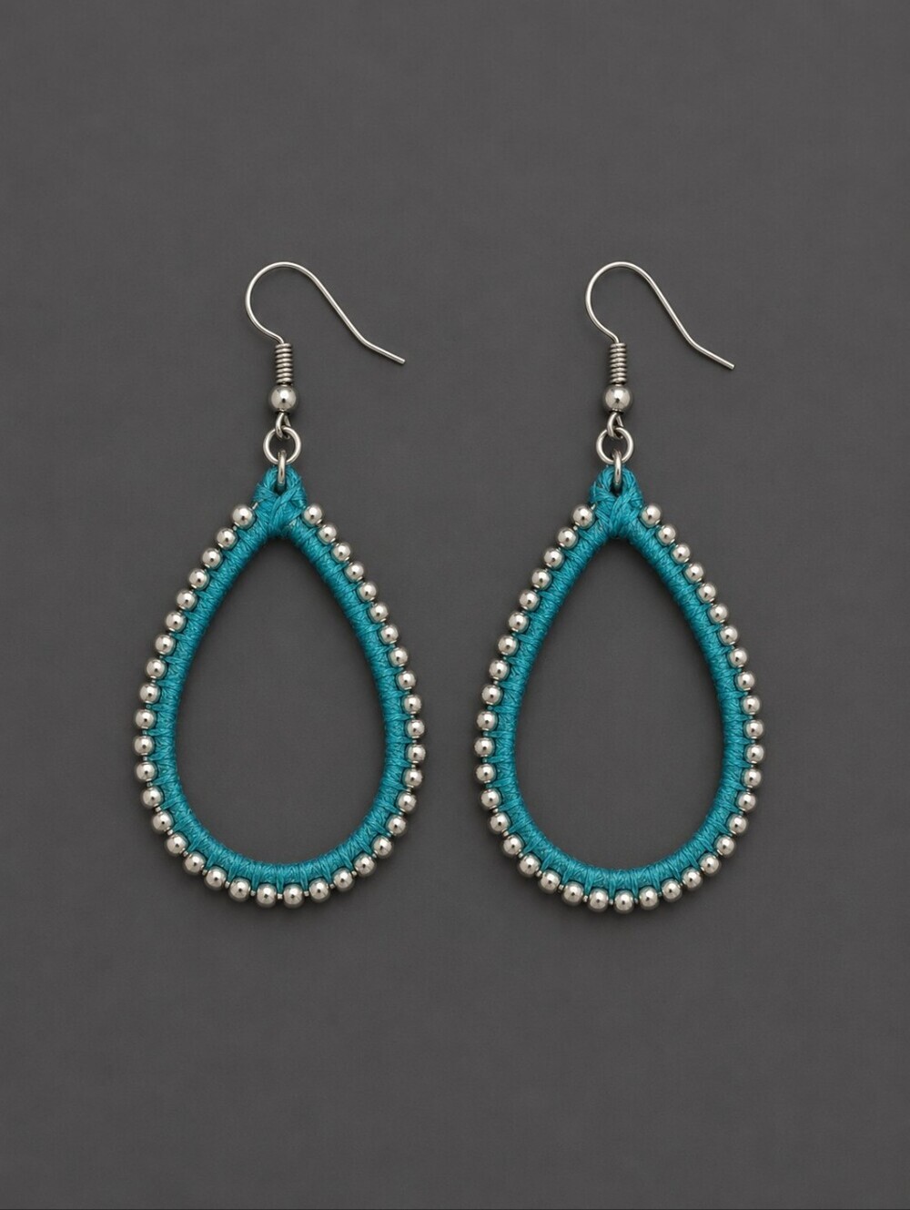 5/$25 Teal Thread Wrapped Tear Drop Dangle Hook Earrings